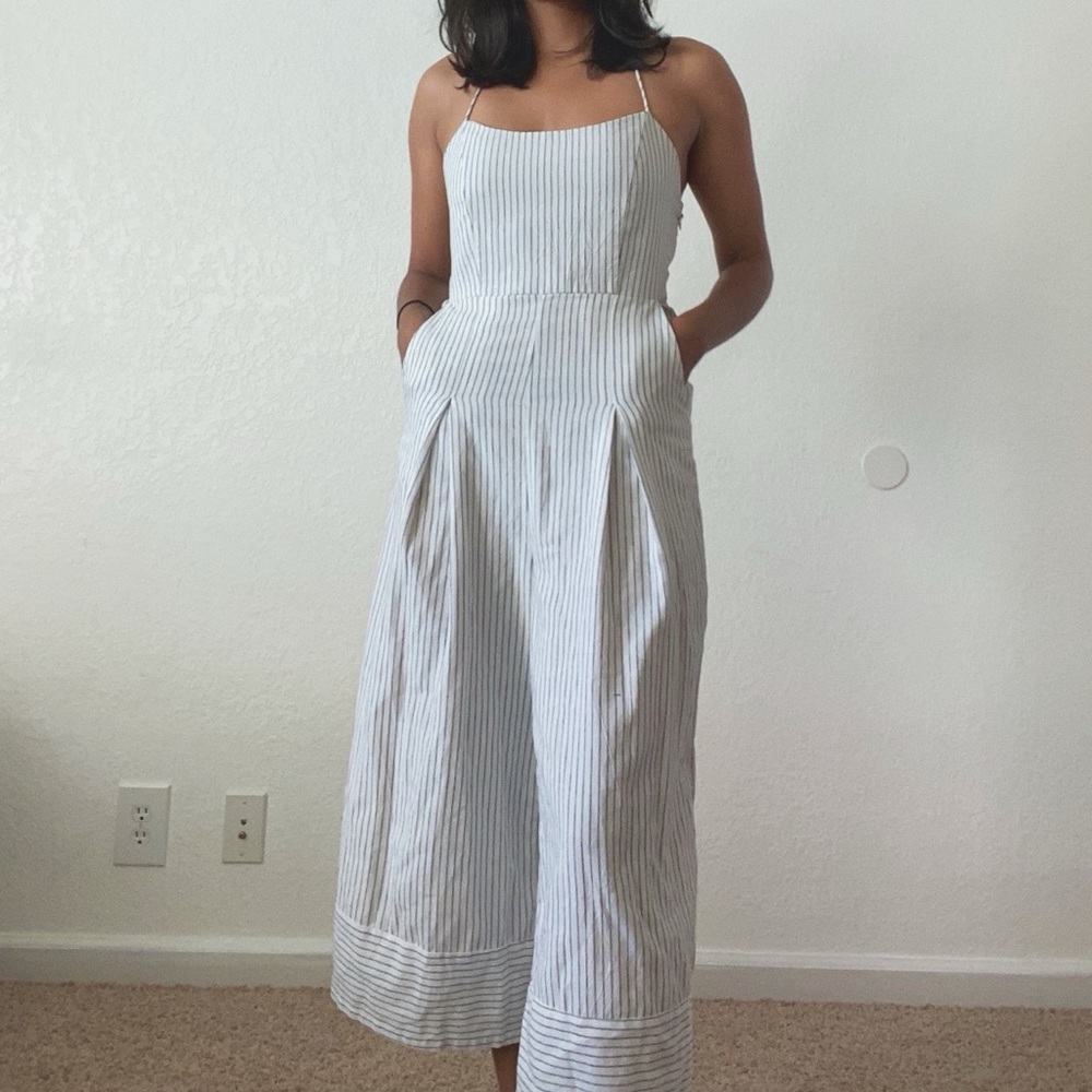 Wide Leg Pinstripe Midi Jumpsuit